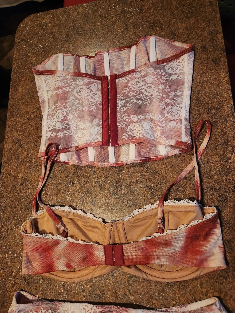 OUTCAST Lace-Detail Mini Skirt,Bra, & Corset in Dusty Rose - Picture 6 of 7